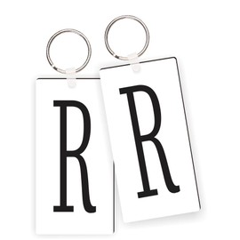 Island Gifting - Alphabet Letter R Keychains and Keyring, Stylish, Masonite Monogram Keychains with Durable Nickel Split Ring(x8)
