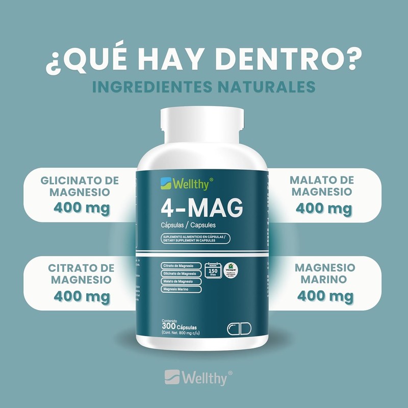 💊⚡ Wellthy 4-Mag 300 Caps | 4 Tipos de Magnesio