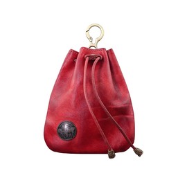 Whatna SG632 Tanned Leather Cowhide Coin Purse Coin Case with Carabiner Genuine Leather Wallet Drawstring Bag Mini Jewelry Box Earphone Storage Case Book, Leather Resistant, Water Resistant, red