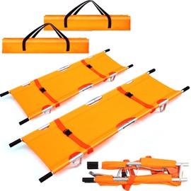 Dyncan 2 Pcs Folding Medical Emergency Stretcher, Portable Aluminum Alloy Ambulance Stretcher with Heavy-Duty Handles, Straps, and Carrying Bag for Secure Patient Transport - Orange