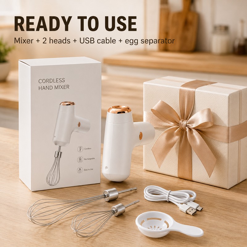 Cordless Hand Mixer for Kitchen Prep – Rechargeable Electric Whisk
