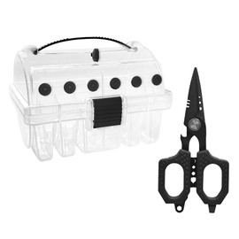 Aventik Fishing Line Spool Storage with Built-in Line Cutter Widened Slots for Fishing Storage Box Fishing Line Organizer for Tackle Box (6C Storage+Fishing Scissor)