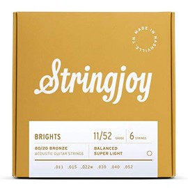 Stringjoy BB1152 Bright Brass Acoustic Guitar Strings, (Super Light Gauge - 11-52)
