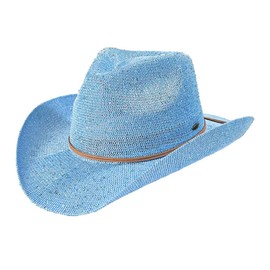 C.C Sparkly Sequin Cowboy Hat with Suede String Trim, Sky Blue