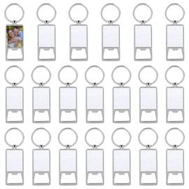 Framendino, 20 Pack Sublimation Blanks Keychains Metal Bottle Opener Transfer Rectangle Aluminum Keychain Key Rings for Photos