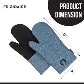 Frigidaire Sasha Cotton and Neoprene Oven Mitts, Heat Resistant, Anti-Slip, Machine Washable,13”x7”,Denim,Set of 2
