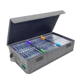 T WaveTree Cassette Tape Storage Box, Practical Cassette Tape Holder 16.34 x 9.25 x 3.54 Inch, Cassette Rack with Lids and Index Labels to store to 48 Cassette Tape Cases - Gray