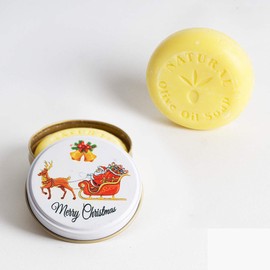 The Collections Handmade Circle Soap for Body, Hair and Face - Alcohol and Paraben Free, Vegan - Hypoallergenic Natural Soap with Tin Boxes - Xmas Orange