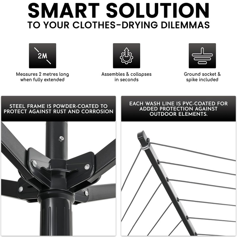 Outdoor Umbrella Clothesline, 165 Feet Heavy Duty Rotary Dryer with