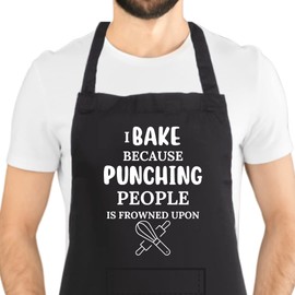 Second Ave Unisex Funny I Bake Instead of Punching People Black Apron BBQ Grill Cooking Kitchen Apron