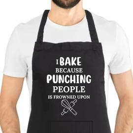 Second Ave Unisex Funny I Bake Instead of Punching People Black Apron BBQ Grill Cooking Kitchen Apron
