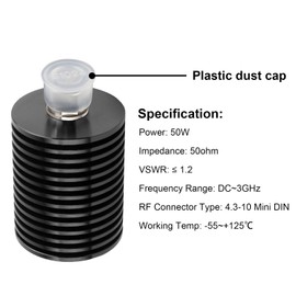 XRDS -RF 50W 4.3-10 Dummy Load, 50 Ohm 4.3-10 Mini DIN Male RF Dummy Load, 50W High-Power Terminator, Low VSWR, Wide Frequency Range 0-3 GHz for Telecom, Antennas, Testing