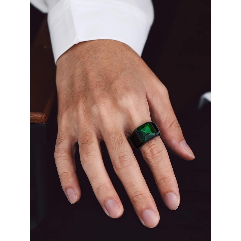 Bandmax Gemstone Signet Rings for Men, Stainless Steel Sovereign Ring