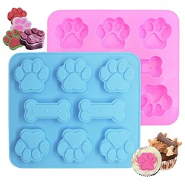 2 Pack Silicone Molds Puppy Dog Paw and Dog Bone Silicone Dog Treat Molds for Baking Chocolate,Candy,Jelly,Ice Cube,Dog Treats