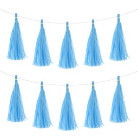 MECCANIXITY 15Pcs Sky Blue Tassel Garland Banner with Rope Tissue Paper Tassels Party DIY Kits for Anniversary Wedding Birthday Party