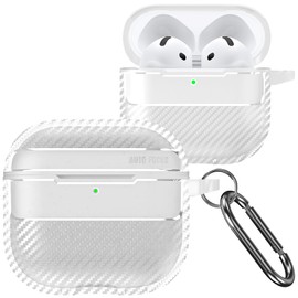Fofvccv for AirPods 4 Active Noise Cancellation with Keychain, Cool Carbon Fiber Shell Shockproof Protective Cover Supports Wireless Charging for AirPods 4 Case, XW Clear