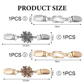 Pack of 4 Clips for Clothes, Cardigan, Clip Cinch Clip Brooches for Clothes, Clothes, Clip, Safety Pins, Large Neckline, Smaller Clip, Suitable for Scarves, Cardigans, Suits, etc