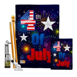 Breeze Decor Fourth of July Fireworks 4th Garden House Flags Kit Patriotic Independence Day BBQ United State American Small Decorative Gift Yard Banner Double-Sided Made in USA 28 X 40