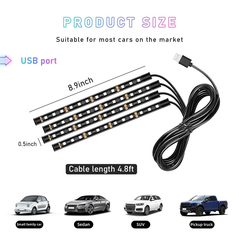 Ohleats Car LED Strip Light, 48 LED RGB Auto Interior
