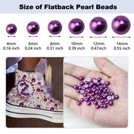 Briskbloom 1300PCS 6mm Flatback Half Pearls for Crafts Crocs Shoes Cups Nail Decoration, Flatback Pearls Gems for Scrapbooking Embellishement, Imitation Loose Pearl Beads (Dark Purple)