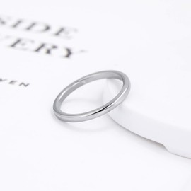 Greenpod 2mm Tungsten Carbide Rings for Women High Polished Thin Plain Domed Engagement Wedding Band Size 7.5
