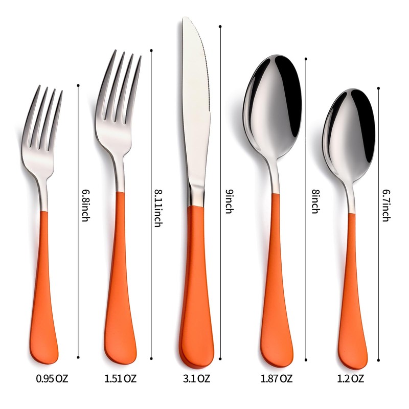 DINYWOW 20-Pieces Orange Silverware Sets for 4,Orange Handle Stainless Steel