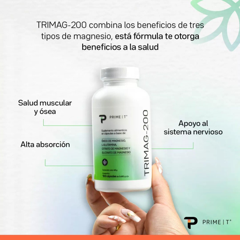Primetech Nutrition Magnesio Trimag-200 Primetech 100 Caps De 0.680 G