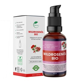 Wildrosenöl Bio 100ml – Kaltgepresst & 100 % naturrein – Rosa Canina – Pflegeöl in lichtgeschützter Braunglasflasche mit Pumpspender