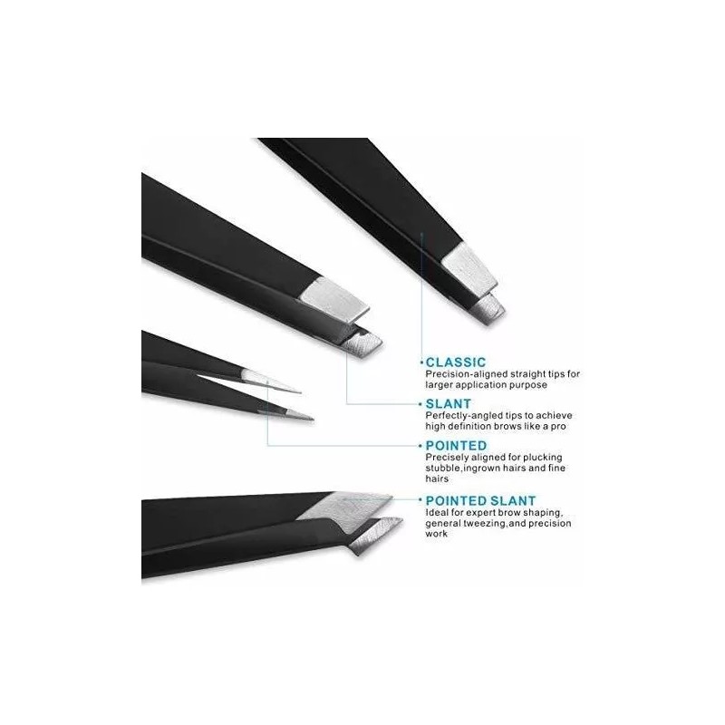 Pinzas Depiladoras Para Cejas De Acero Inoxidable Negro 4 Pz