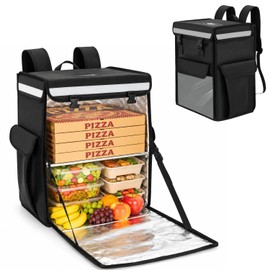 Insulated Food Delivery Backpack, Insulated Bag with Removable Divider, Reflective Strips, Full-Open Design Pizza Delivery Bag for Bike, Uber Eats, DoorDash & Grubhub Outdoor, Camping, Hot Cold Food