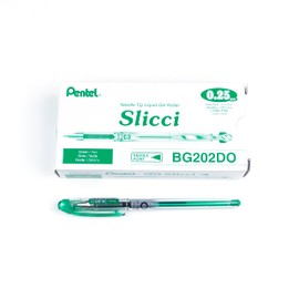 Pentel Arts Slicci Liquid Gel Rollerball Pens, Art, Sketching, Journaling, 0.25mm Extra Fine Point, Green Ink, BG202D, Box of 12