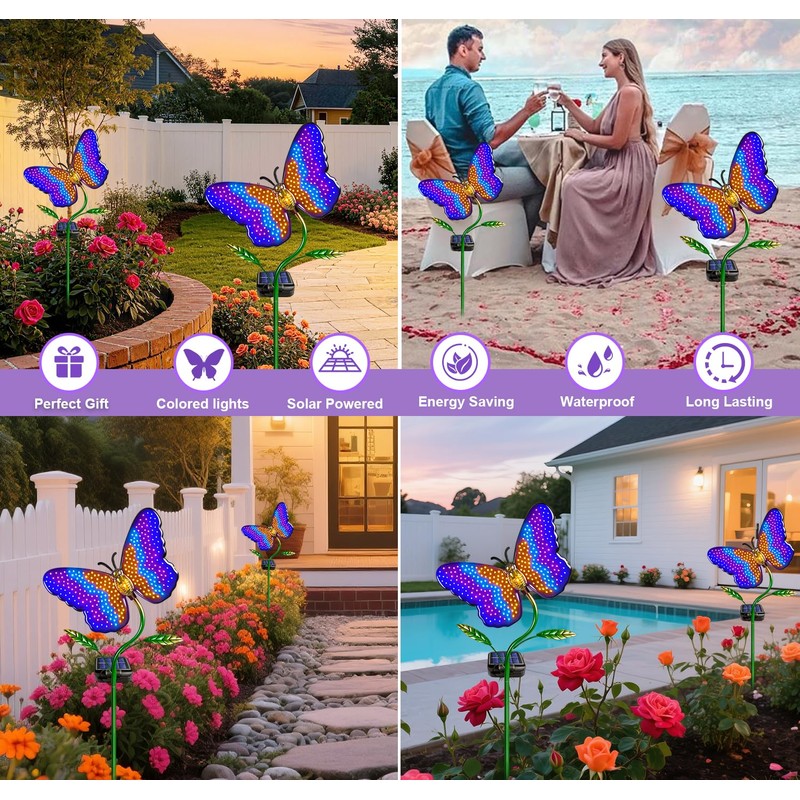 EDOF Solar Butterfly with Sparkling Light-Up Wings Garden Lights Outdoor