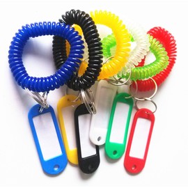 yueton Pack de 6 Colorful Spring espiral muñeca Bobina Cadena de clave Label, muñeca banda clave Anillo Llavero