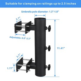 YZZHAJ Patio Umbrella Holder, Heavy Duty Adjustable Metal Sun Umbrella Clamp Stand, Deck Umbrella Mount for Deck Railing,Outdoor Courtyard,Balcony