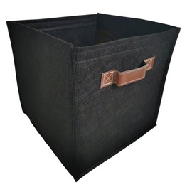 Muvax Stylish Felt Storage Cube with Faux Leather Handles, Foldable Storage Basket - Ideal for Living Room and Office, Perfect for Toys, Books and More (Black)