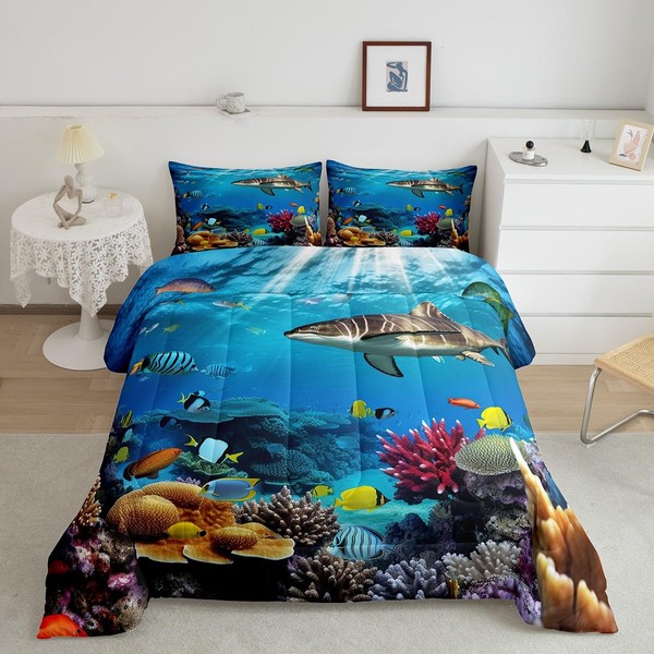 Sea Turtle Comforter Set for Kids Women Men Tropical Ocean