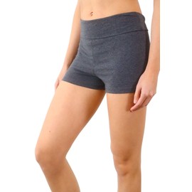 Pure Look Women’s Fold Over Waist Stretch Cotton Active Yoga Shorts, Dark Grey, Large