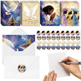 Motiskyy 36 Sets African American Sympathy Cards with Envelopes and Stickers 4 Designs Religious Sympathy Cards Assortment Box for Bereavement Express Your Condolences Encouragement Thank You