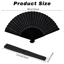 2 Pcs Folding Hand Fan, Black Nylon-Cloth Vintage Retro Fabric Fans Hand Held Fan Chines/Spanish Foldable Fan for Men/Women Wedding Party Favor Performance Dance Home Decorations Festival Gift