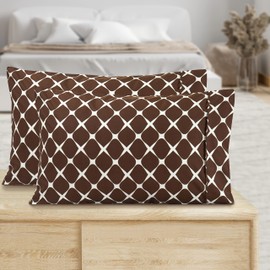 Elegant Comfort Pattern Printed Pillowcases 2-Piece Set Egyptian Quality Microfiber 1500 Thread Count - Classic Design Soft and Smooth Weave, Wrinkle Resistant, Bloomingdale Queen Pillowcase, Brown