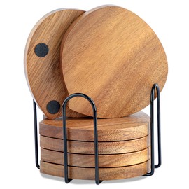 LiWiBet Untersetzer Gläser Holz 6er Set, Untersetzer aus Akazienholz mit Halter für Gläser, Glasuntersetzer Holzuntersetzer für Getränke, Bar, Tassen, Glas