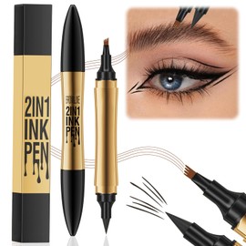 Qaestuan Eyebrow Pencil, Waterproof Microblading Eyebrow Pencil, 2-in-1 Dual-Ended Eyebrow Pencil with 4 Fork Tips, 3D Magic Eyebrow Pencil Creates Natural Eyebrows (Dark Brown)