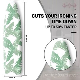 Extra Thick Ironing Board Cover and Pad, Tropical Leaves 15x54 Ironing Board Cover, Resist Scorching and Staining,Elastic Edges,Summer Plants Green