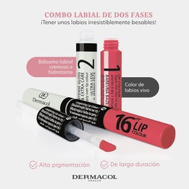 Dermacol 2-in-1 long-lasting lip colour and gloss kiss-proof and without lipstick stains - brilliant lipstick with strong colour - lipstick 16H. Cherry red