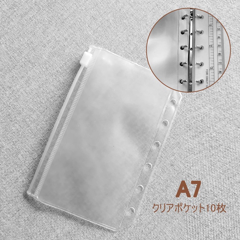 System Organizer Refill, A7, Mini 6 Holes, 10 Pieces, Zipper