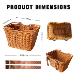 Adorable Kids Bike Basket – Square Wicker Girls Bike Basket with Adjustable Leather Straps for Bicycles & Scooters (Brown)