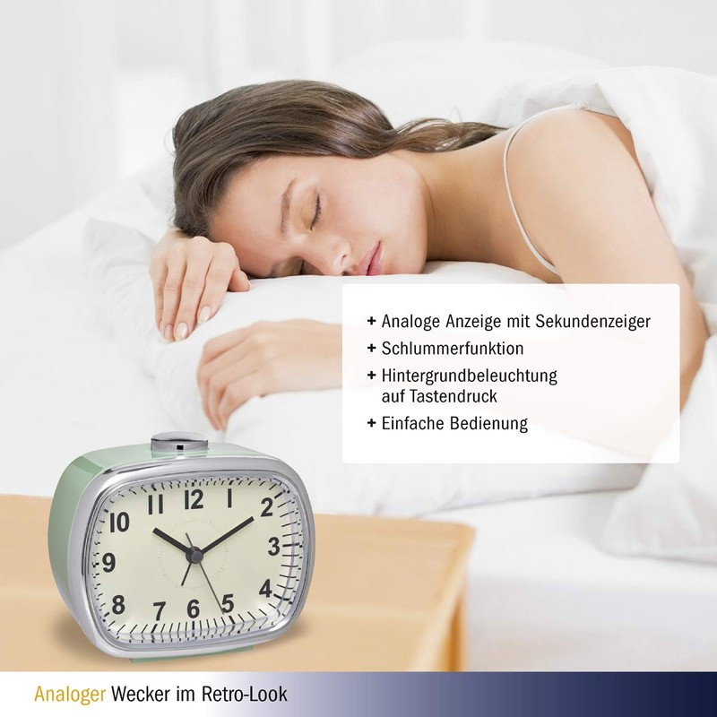 TFA Dostmann 60.1032.04 Electronic Alarm Clock Retro Look Large Analogue