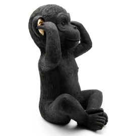 Evideco 3 Wise Monkeys Speak Hear See No Evil Statuettes Resin Black Gold - No Hear