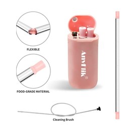 Case 2 pack Reusable Straws Portable Collapsible Straws-Telesco