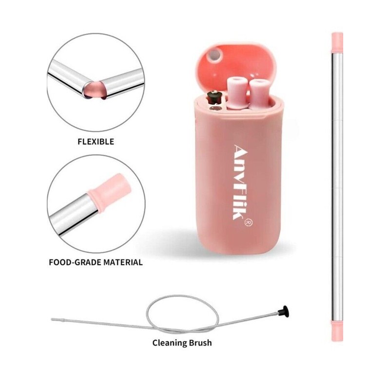 Case 2 pack Reusable Straws Portable Collapsible Straws-Telesco